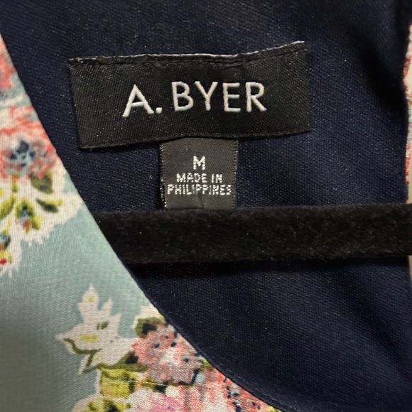 A. Byer Blue Floral and Chevron Sleeveless MIDI Shift Dress size medium - Picture 5 of 7